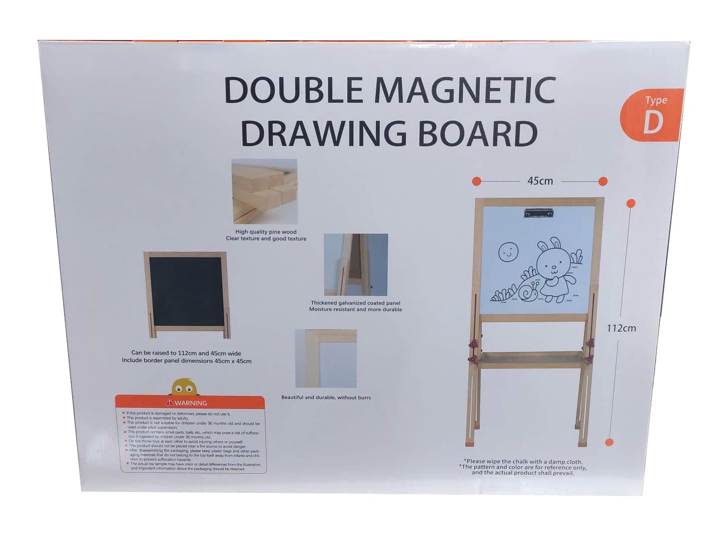 Premium Double Magnetic Drawing Board (Type D) – Medium Height-Adjustable Wooden Learning Easel with Top Paper Binder, Moisture-Resistant Whiteboard & Slate Chalkboard - الصورة 2