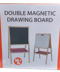 Premium Double Magnetic Drawing Board (Type C) – Extra-Tall Height-Adjustable Wooden Learning Easel with Top Art Paper Binder, Galvanized Whiteboard & Slate Chalkboard