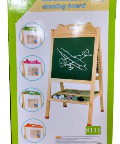 Mu You Toy Multifunction Folding Drawing Board – Double-Sided Magnetic Wooden Learning Easel with Counting Abacus, Teaching Clock & Early Learning Alphabet Chart