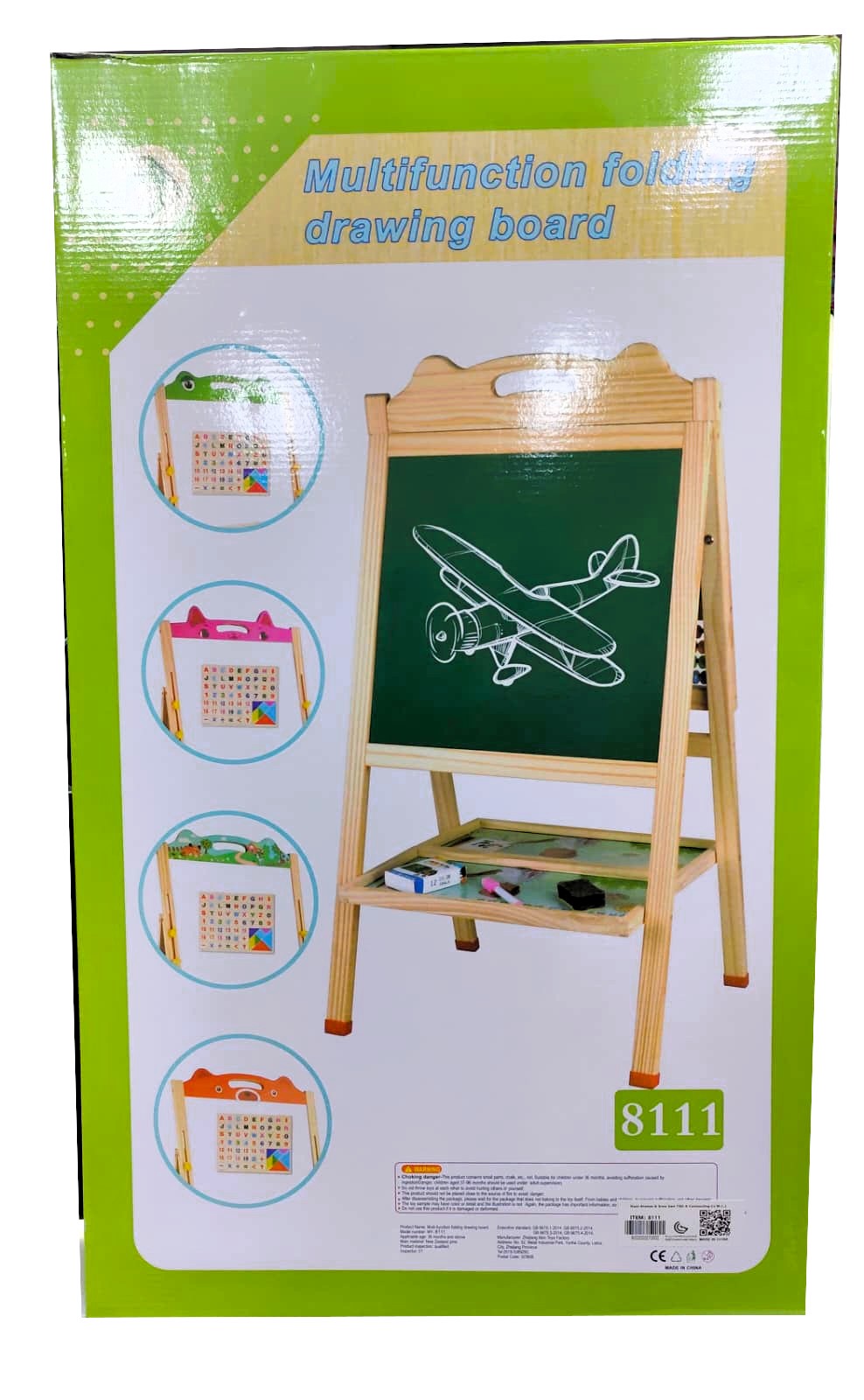 Mu You Toy Multifunction Folding Drawing Board – Double-Sided Magnetic Wooden Learning Easel with Counting Abacus, Teaching Clock & Early Learning Alphabet Chart