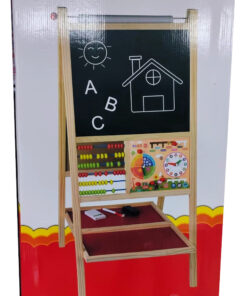 Premium Wooden 5-in-1 Multifunctional Learning Easel – Double-Sided Magnetic Whiteboard & Blackboard Stand with Top Art Paper Roll, Math Abacus & Interactive Calendar Clock