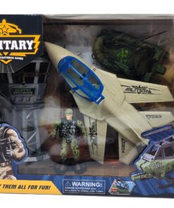 al3aby 86 Military Army Situational Games Air Strike & Amphibious Assault Playset – Supersonic Fighter Jet with Tactical Inflatable Raft, Sentry Watchtower Station & Articulated Soldier Figure