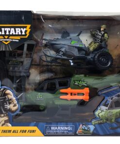 al3aby 88 Military Army Situational Games Strike Force Outpost Playset – Combat Attack Helicopter with All-Terrain Recon Warthog, Sentry Watchtower Station & Articulated Soldier Figure