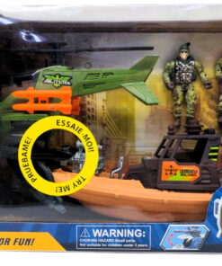 al3aby 82 Military Army Situational Games Amphibious Patrol & Air Support Playset – Combat Recon Helicopter with Armored Gunboat, 2 Articulated Soldiers & Tactical Armored Car
