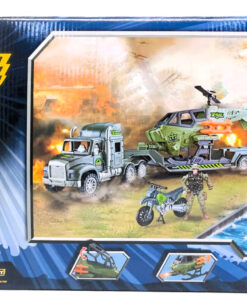 Alternative view of Military Army Situational Games Heavy Logistics Transporter Playset – 10-Wheel Cargo Flatbed Hauler with Recon Chopper, Swamp Airboat, Combat Bike & Articulated Commando