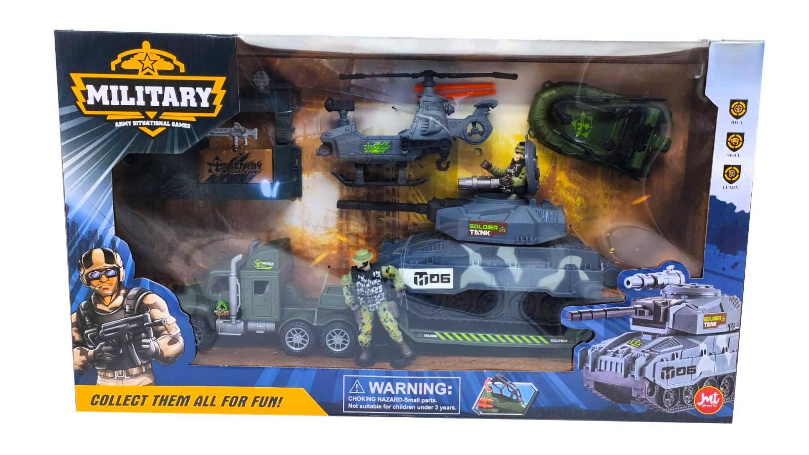 Military Army Situational Games Heavy Logistics Armored Transport Playset – 10-Wheel Flatbed Hauler Truck with Camouflage Combat Tank, Scout Chopper, Assault Raft & Soldier Action Figure 1 Military Army Situational Games Heavy Logistics Armored Transport Playset – 10-Wheel Flatbed Hauler Truck with Camouflage Combat Tank, Scout Chopper, Assault Raft & Soldier Action Figure
