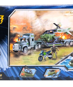 Alternative view of Military Army Situational Games Heavy Logistics Armored Transport Playset – 10-Wheel Flatbed Hauler Truck with Camouflage Combat Tank, Scout Chopper, Assault Raft & Soldier Action Figure