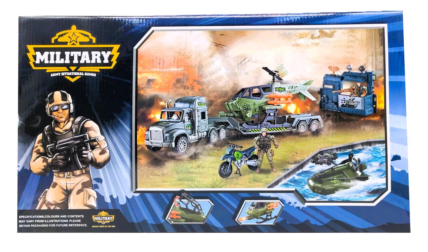 Military Army Situational Games Heavy Logistics Armored Transport Playset – 10-Wheel Flatbed Hauler Truck with Camouflage Combat Tank, Scout Chopper, Assault Raft & Soldier Action Figure 2 Military Army Situational Games Heavy Logistics Armored Transport Playset – 10-Wheel Flatbed Hauler Truck with Camouflage Combat Tank, Scout Chopper, Assault Raft & Soldier Action Figure - Image 2