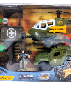 al3aby 72 Special Combat Vehicles Playset Medical Outpost Pack – Jungle Camouflage Field Ambulance Truck with Tactical Support Helicopter, Treehouse Medic Station & Commando Figure