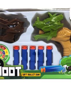 al3aby 94 Shoot Soft Bullet Gun Dinosaur Series Launcher – 2-in-1 Interchangeable Prehistoric Beast Head Blaster with Foam Suction Darts & Target Scoring Board