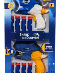 al3aby 92 Shoot Soft Bullet Gun Shark & Dolphin Launcher Twin-Pack – 2-in-1 Dual Marine Beast Blaster Set with 8 Foam Suction Darts & Modular Interchangeable Animal Head Casings