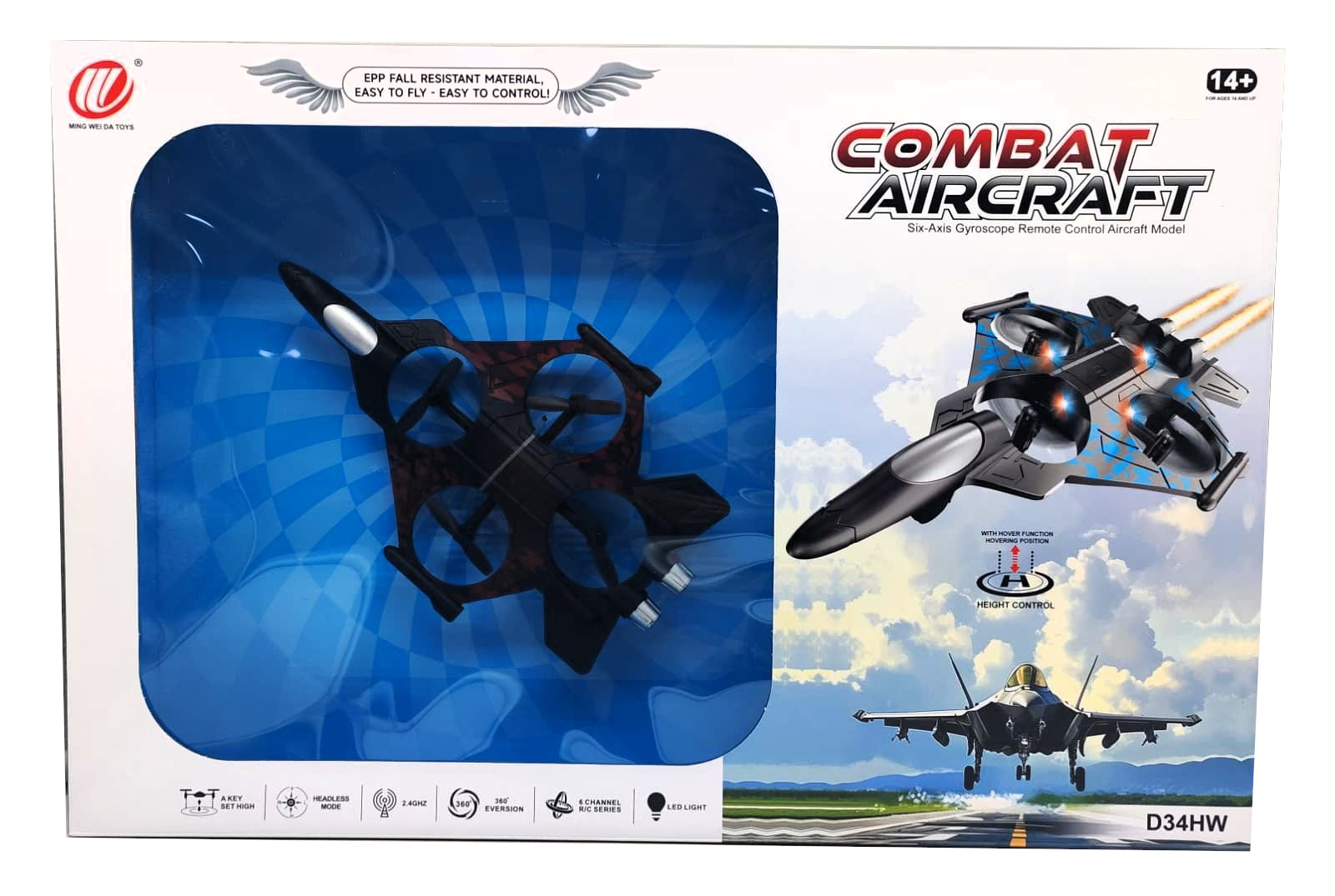 Combat Aircraft Stealth V-Force RC Quadcopter Jet – 6-Channel 2.4GHz Remote Control Aerodynamic Stunt Drone with Six-Axis Gyroscope Stability, Barometric Hover Height Control & LED Flight Lights