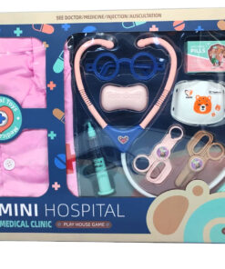 al3aby 96 Mini Hospital Medical Clinic Play House Game – Complete 12-Piece Junior Doctor Costume & Diagnostics Suitcase Kit with Pink Nurse Scrub Lab Coat, Interactive Stethoscope & Medical Accessories