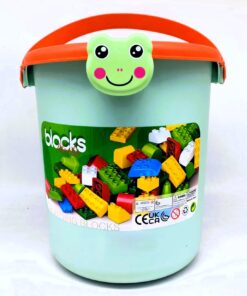 al3aby 98 Creative Frog Pastel Building Blocks Storage Bucket – Classic Interlocking Construction Bricks with Dual-Purpose Studded Baseplate Lid & Easy-Carry Handle