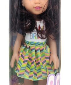 al3aby 78 Baby Lovely Little Trendsetter Fashion Doll – Charming 11-Inch Brunette Toddler Doll with "Shine Bright" Graphic Tee and Colorful Chevron Pleated Skirt
