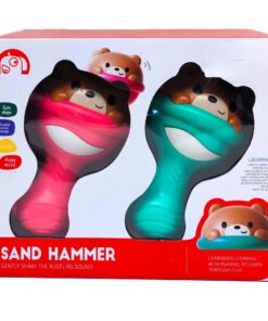 Cute Bear Sensory Sand Hammer Maracas Pack – 2-Piece Early Childhood Percussion Rattle Set with Scientific Grip Handle, Rustling Sound Core, & Rounded Safety Edges