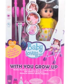 al3aby 102 Baby Lovely Set Premium Interactive Nurturing Toy Station – Realistic Feeding & Potty Training Interactive Doll with Foldable Travel Stroller, Sound-Activation Back Sensor, and Complete Nursery Mealtime Accessories