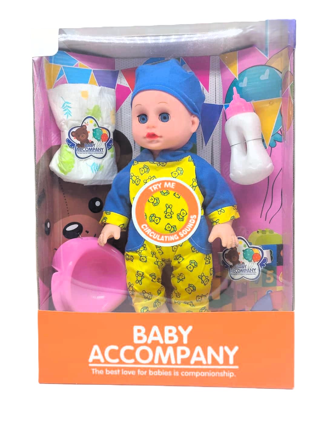 Baby Accompany Interactive Doll Playset – Electronic Sound Features with Potty, Feeding Bottle, and Play Diaper 1 Baby Accompany Interactive Doll Playset – Electronic Sound Features with Potty, Feeding Bottle, and Play Diaper
