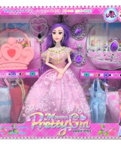 Princess Dress Style Wardrobe Station – 12-Piece Royal Boutique Playset with Brunette Fashion Doll, Interchangeable Gowns, Glamour Handbags & Special Carry Case