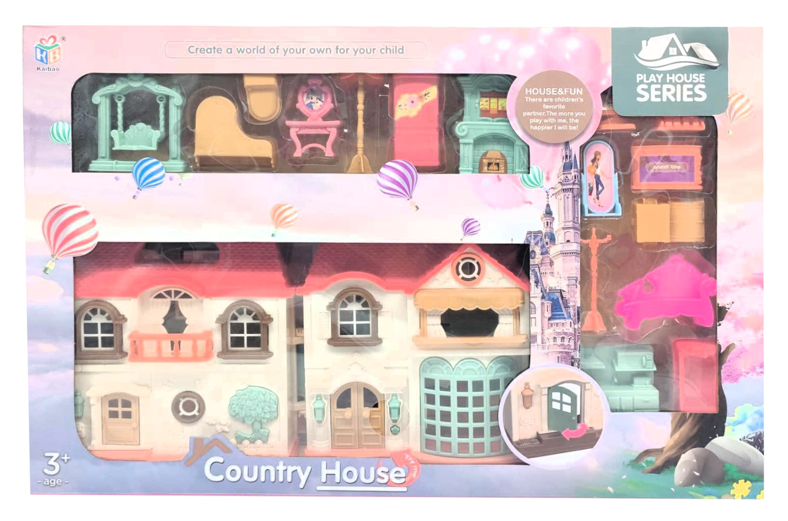 Kaibao Play House Series – Foldable Interactive Country House Playset with Deluxe Furniture Bundle 1 Kaibao Play House Series – Foldable Interactive Country House Playset with Deluxe Furniture Bundle