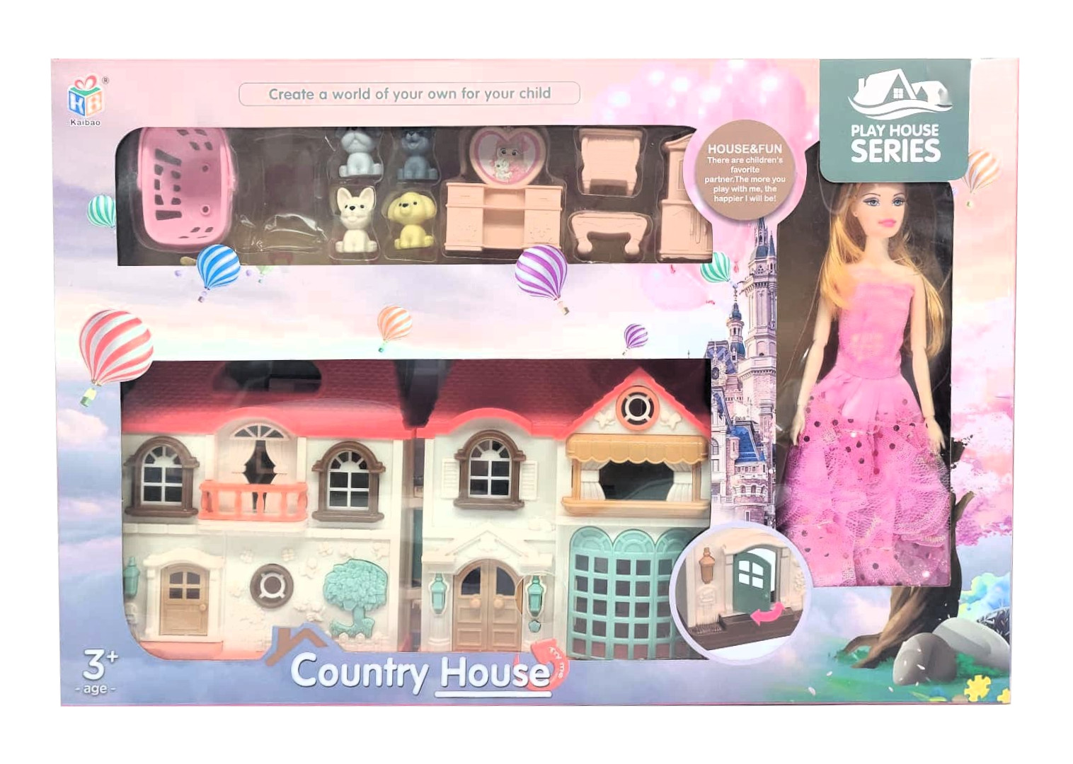 Kaibao Play House Series – Foldable Interactive Country House Playset with Fashion Doll, Pet Figures, and Bedroom Furniture 1 Kaibao Play House Series – Foldable Interactive Country House Playset with Fashion Doll, Pet Figures, and Bedroom Furniture