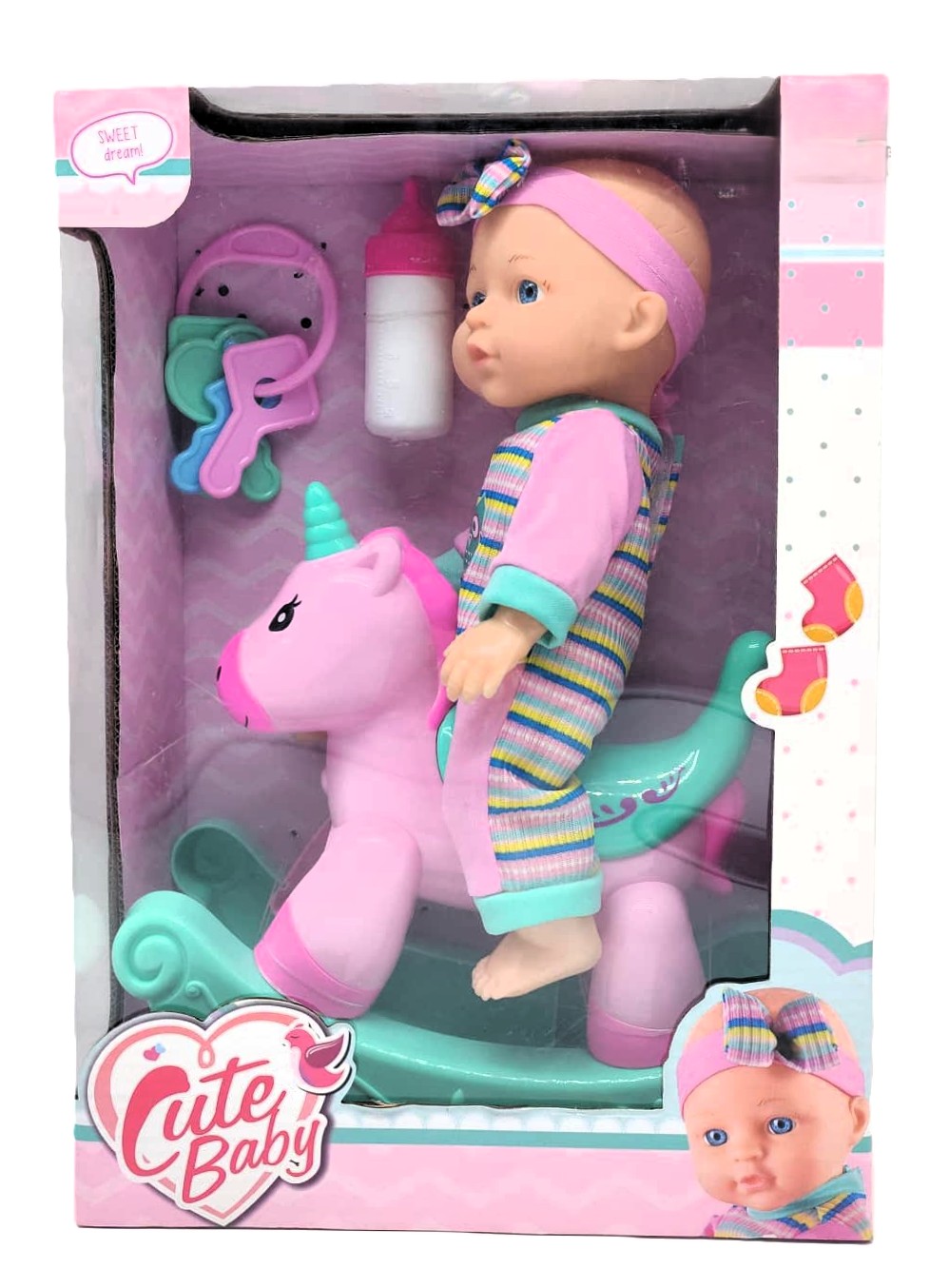 Cute Baby Rocking Unicorn Playset – Early Toddler Nurturing Doll with Toy Keys and Feeding Bottle 1 Cute Baby Rocking Unicorn Playset – Early Toddler Nurturing Doll with Toy Keys and Feeding Bottle