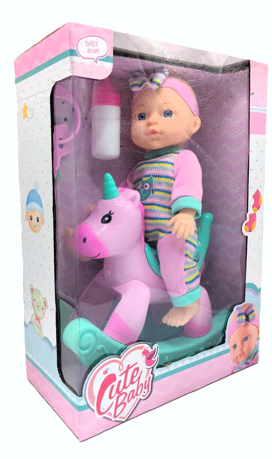 Cute Baby Rocking Unicorn Playset – Early Toddler Nurturing Doll with Toy Keys and Feeding Bottle 4 Cute Baby Rocking Unicorn Playset – Early Toddler Nurturing Doll with Toy Keys and Feeding Bottle - Image 4