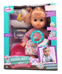 LUNABEBE Drink Wet Baby Playset – Interactive Nurturing Doll with Potty, Duck Diaper, Tissue Box, and Feeding Bottle