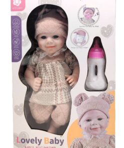 LETLONY Lovely Baby 'Dress & Play' Nurturing Doll – Open-Eyes Edition with Knit Bear-Ear Beanie and Feeding Bottle