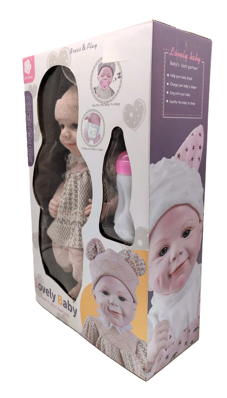 LETLONY Lovely Baby 'Dress & Play' Nurturing Doll – Open-Eyes Edition with Knit Bear-Ear Beanie and Feeding Bottle 4 LETLONY Lovely Baby 'Dress & Play' Nurturing Doll – Open-Eyes Edition with Knit Bear-Ear Beanie and Feeding Bottle - Image 4