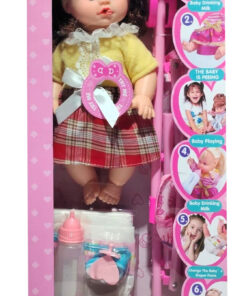 ZOFELNG Sweet Baby Doll Playset – 6 IC Functions Interactive Doll with Pink Stroller, Plaid Skirt, and Accessories