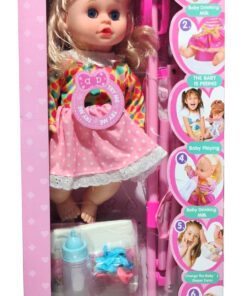 Zofflng Sweet Baby Doll Playset – Interactive 6-Function Nurturing Doll with Pink Toy Stroller, Feeding Bottle, and Diaper