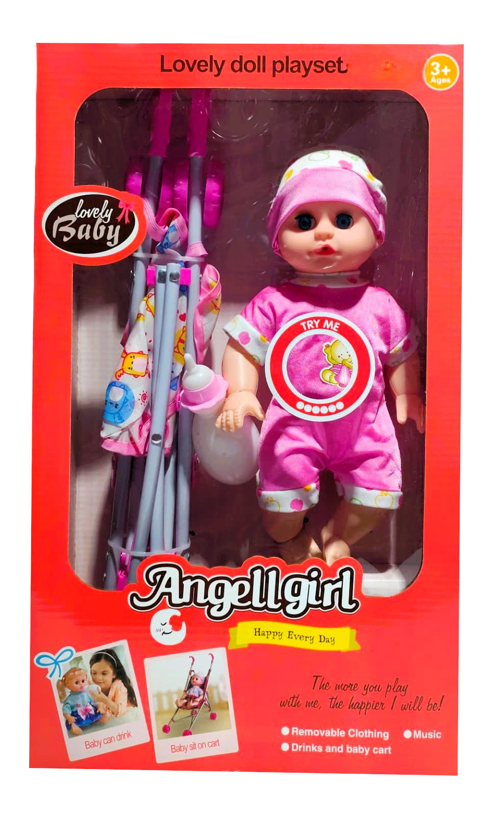 Angellgirl Lovely Baby Playset – Interactive Drink & Wet Doll with Toy Stroller, Feeding Bottle, and Pink Bear Outfit 1 Angellgirl Lovely Baby Playset – Interactive Drink & Wet Doll with Toy Stroller, Feeding Bottle, and Pink Bear Outfit