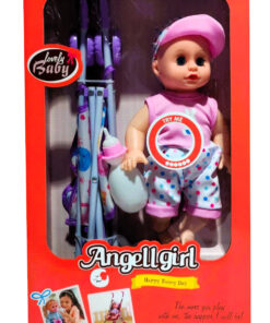 Angellgirl Lovely Baby Playset – Interactive Drink & Wet Doll with Toy Stroller, Feeding Bottle, and Polka Dot Outfit