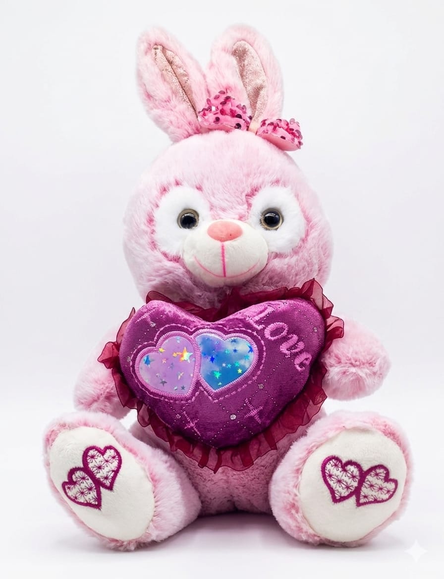30 cm Plush Rabbit with "Love" Heart Cushion 1 30 cm Plush Rabbit with "Love" Heart Cushion
