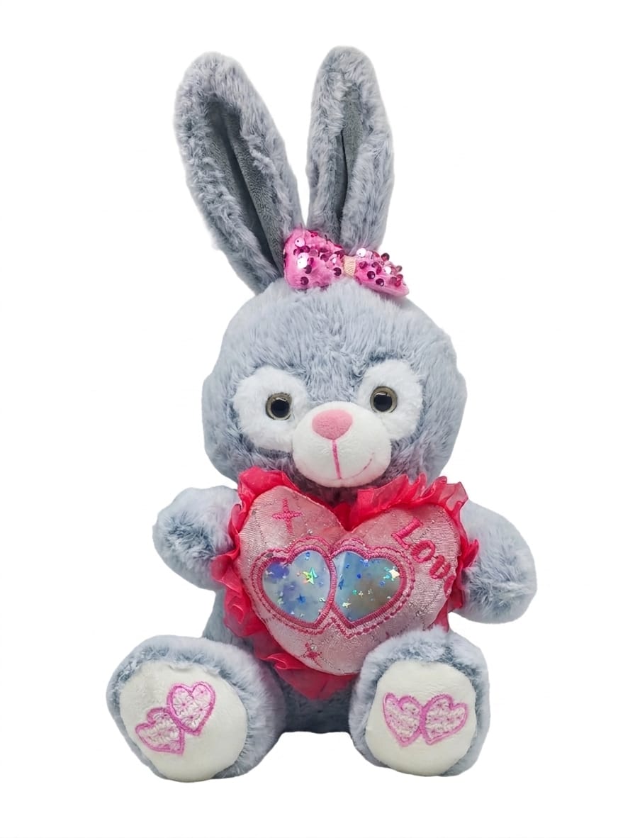 30 cm Plush Rabbit with "Love" Heart Cushion 2 30 cm Plush Rabbit with "Love" Heart Cushion - Image 2