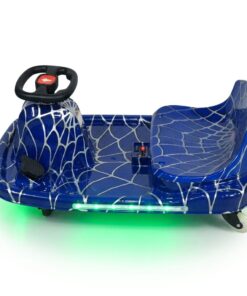 Crazy Car Drift Fun electric ride-on car for kids in spider-web design with LED lights and steering wheel