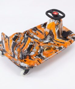 Crazy Car Drift Fun electric ride-on car for kids in spider-web design with LED lights and steering wheel