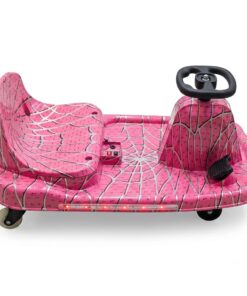 Crazy Car Drift Fun electric ride-on car for kids in spider-web design with LED lights and steering wheel