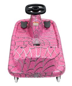 Crazy Car Drift Fun electric ride-on car for kids in spider-web design with LED lights and steering wheel