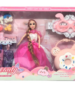 Beauty Happy Partner Fashion Doll Playset – Articulated Doll in Pink Gown with Extra Dresses, Donut Bag, and Bunny Glasses (Item No. MY3203)