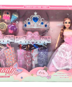Beauty Happy Partner Fashion Doll Playset – Articulated Doll in Light Pink Gown with 6 Extra Dresses, Blue Jewel Tiara, and Play Sweets (Item No. MY3203)