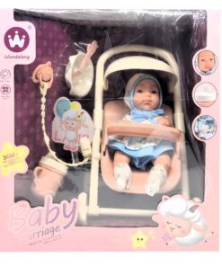 Wandalong 9-Inch Baby Carriage Imitation Toy Playset – Vinyl Doll with Stroller, Feeding Set, and Pacifier (Item NO: W6913A)