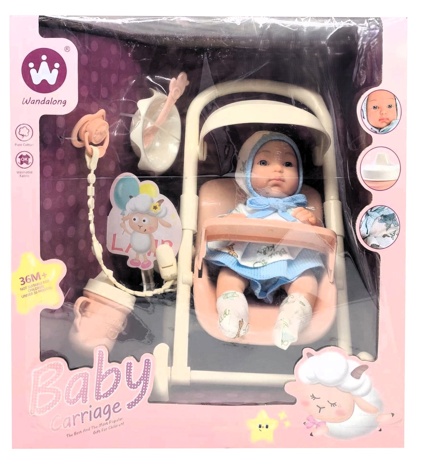 Wandalong 9-Inch Baby Carriage Imitation Toy Playset – Vinyl Doll with Stroller, Feeding Set, and Pacifier (Item NO: W6913A) 1 Wandalong 9-Inch Baby Carriage Imitation Toy Playset – Vinyl Doll with Stroller, Feeding Set, and Pacifier (Item NO: W6913A)