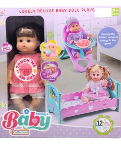 Mommy's Baby Collection – 13-Inch Interactive Drink & Wet Baby Doll Playset with 12 Sounds, High Chair, and Bed (Item NO. NEW246)