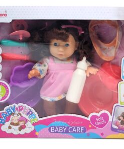 Voora Baby Puppe Baby Care Playset – Soft Touch Brunette Doll with 4 Sounds, Potty, and Feeding Kit (Item NO: WZB662-7)