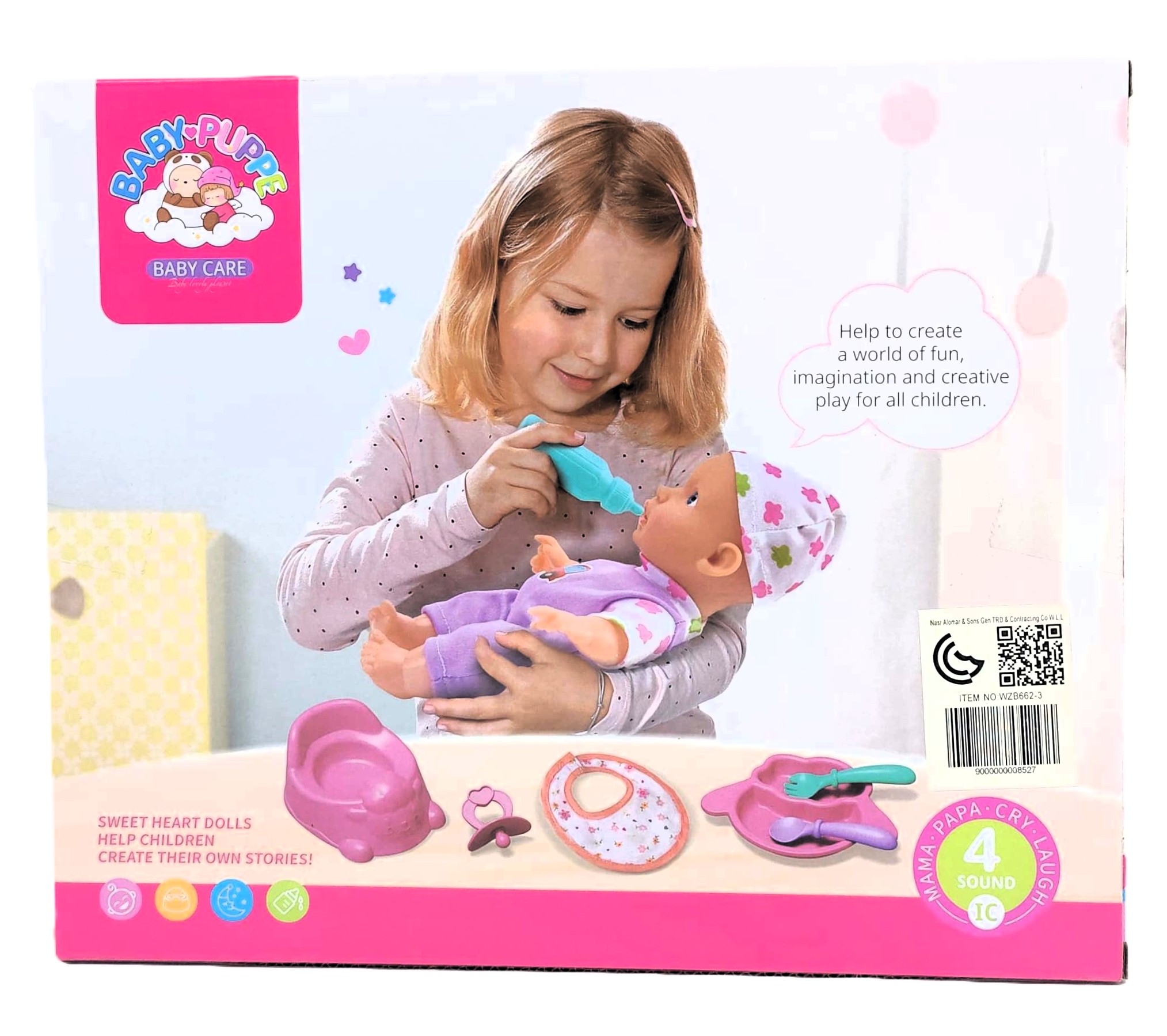 Voora Baby Puppe Baby Care Playset – Soft Touch Interactive Doll with 4 Sounds, Potty, and Feeding Kit (Item NO: WZB662-3) 2 Voora Baby Puppe Baby Care Playset – Soft Touch Interactive Doll with 4 Sounds, Potty, and Feeding Kit (Item NO: WZB662-3) - Image 2