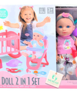 Hada Bebé My Doll 2 in 1 Set – 29cm Baby Doll Playset with Rocking Crib, High Chair, and Care Accessories (Item NO: WZB8178-1)