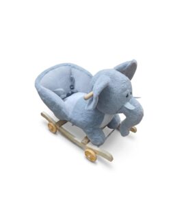 2-in-1 Pastel Blue Plush Elephant Rocker & Roller with Safety Seat