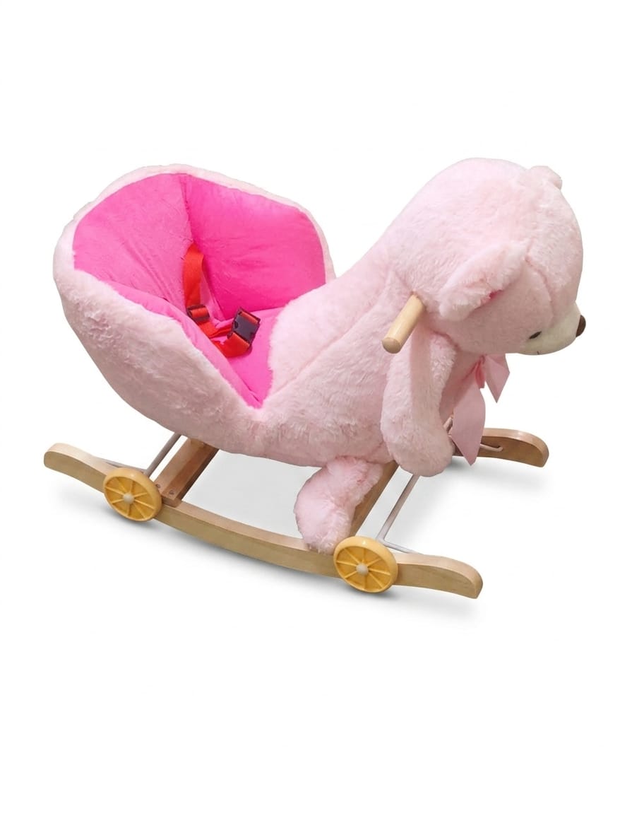 2-in-1 Pink Plush Teddy Bear Rocker & Roller with Safety Seat 1 2-in-1 Pink Plush Teddy Bear Rocker & Roller with Safety Seat